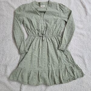 Jessica‎ Simpson Sage Green Mini Dress Large Eyelet Long Sleeves Boho Casual